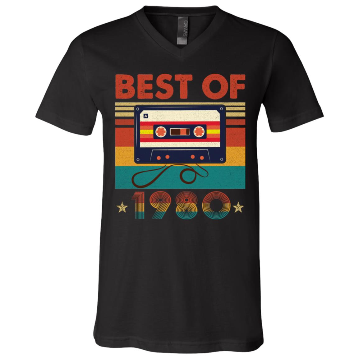 Best Of 1980 Vintage Cassette Tap Birthday T-Shit - V-Neck Shirt, Black, V-Neck T-Shirt