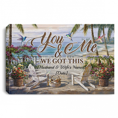 Personalize We Got This by the Beach You and Me Humming Bird Framed Canvas - Unframed Poster, White, 0.75'' Framed Canvas