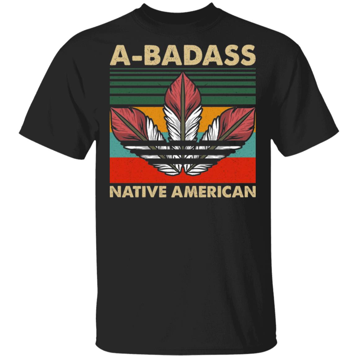 A-BaddAss Native American Vintage T-Shirt - Indian Feathers Shirt, Black, Unisex T-Shirt