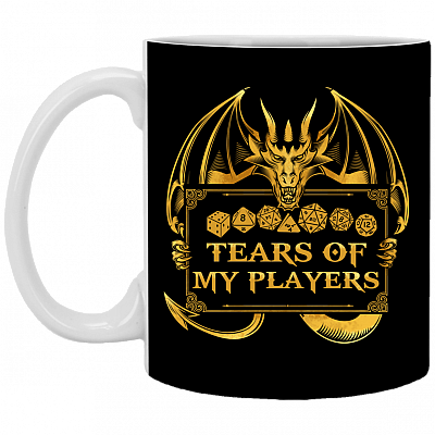 Tears Of My Players Ceramic Coffee Mug - Beer Stein -Water Bottle - Funny D&D Gaming Mug, Black, 11 oz. White Mug