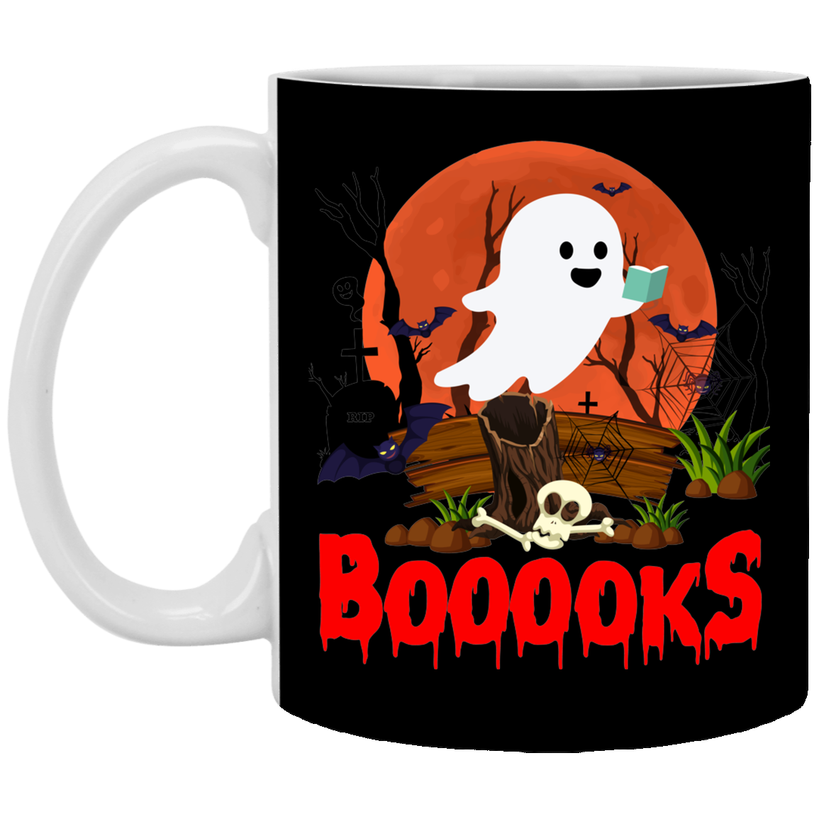 Booooks Funny Ghost Reading Bookworms Ceramic Coffee Mug - Travel Bottle - Gift For Book Lovers, Black, 11 oz. White Mug Booooks Funny Ghost Reading Bookworms Ceramic Coffee Mug - Travel Bottle - Gift For Book Lovers, Black, 11 oz. White Mug