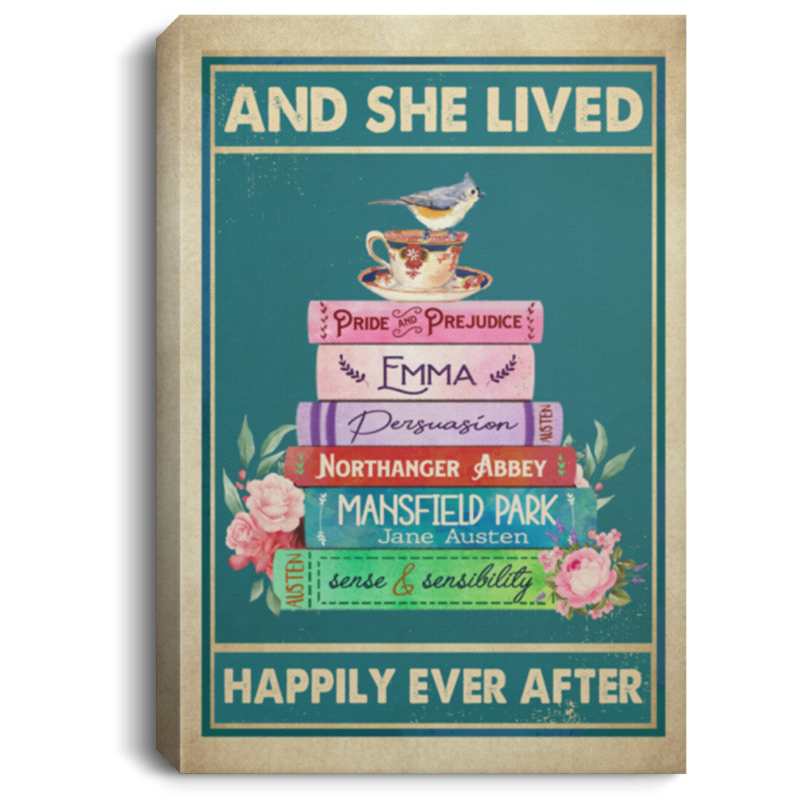 And She Lived Happily Ever After Book Lover Framed Canvas Prints - Unframed Poster - Home Decor Wall Art, White, 0.75'' Framed Canvas And She Lived Happily Ever After Book Lover Framed Canvas Prints - Unframed Poster - Home Decor Wall Art, White, 0.75'' Framed Canvas