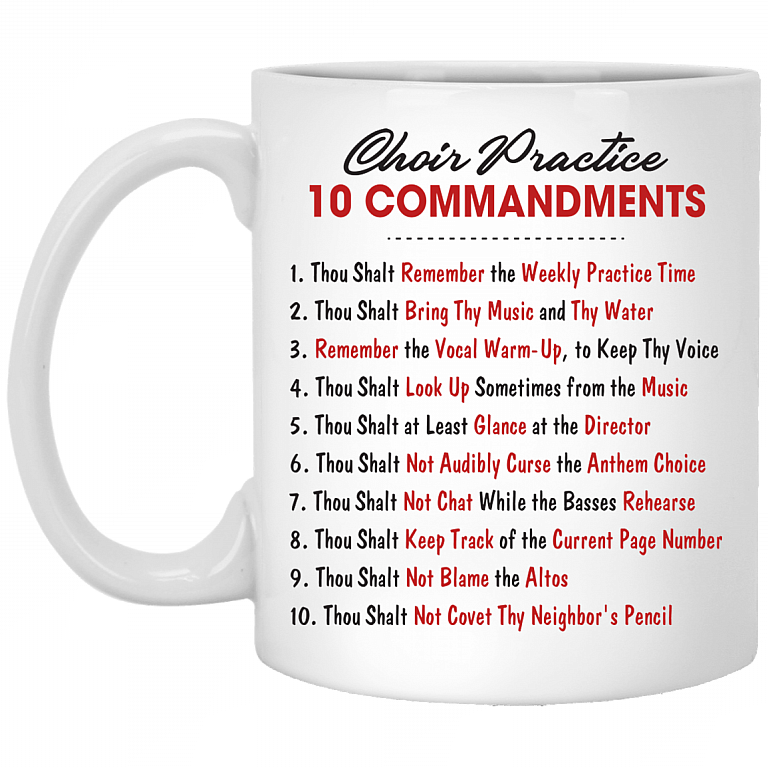 Choir Practice 10 Commandments Ceramic Coffee Mug - Beer Stein - Water Bottle - Color Changing Mug, White, 11 oz. White Mug