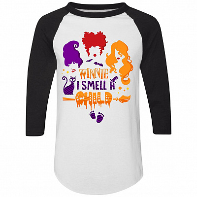 Winnie I Smell A Child 3/4 Raglan Jersey Shirt – Baseball Tee - Pregnant Halloween Shirt, White/Black, Raglan Jersey