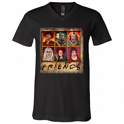 Funny Friends Halloween Horror Prison Scary Movie Characters Gift T-Shirt - V Neck, Black, V-Neck T-Shirt