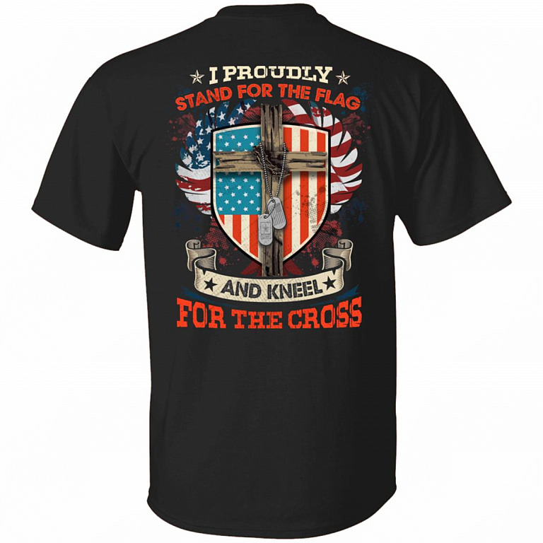 I Proudly Stand For The Flag Kneel For The Cross Dog Tag Print On Back Only - Plain Front T-Shirt, Black, Unisex T-Shirt