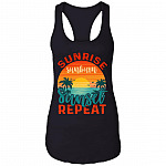 Sunrise Sunburn Sunset Repeat Tank Top - Summer Tank Top - Vintage Beach Tank Top - Vacation Tank Top, Black, Ladies Racerback Tank