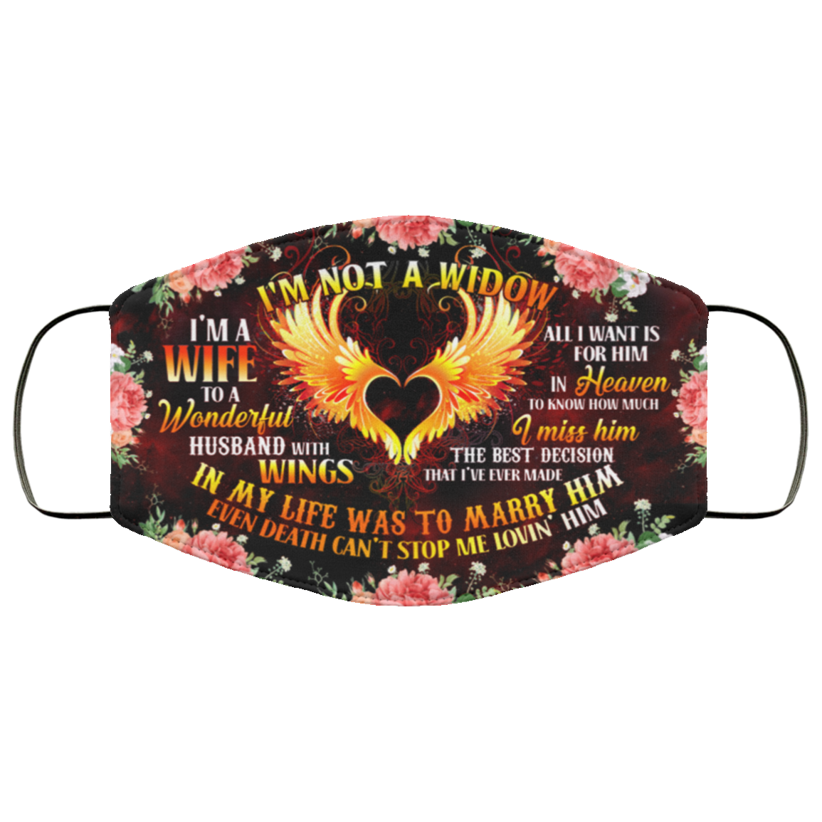 I'm Not a Widow I'm a Wife to a Wonderful Husband with Wings Washable Reusable Custom - Printed Cloth Face Mask Cover, Black, Cloth Face Cover I'm Not a Widow I'm a Wife to a Wonderful Husband with Wings Washable Reusable Custom - Printed Cloth Face Mask Cover, Black, Cloth Face Cover