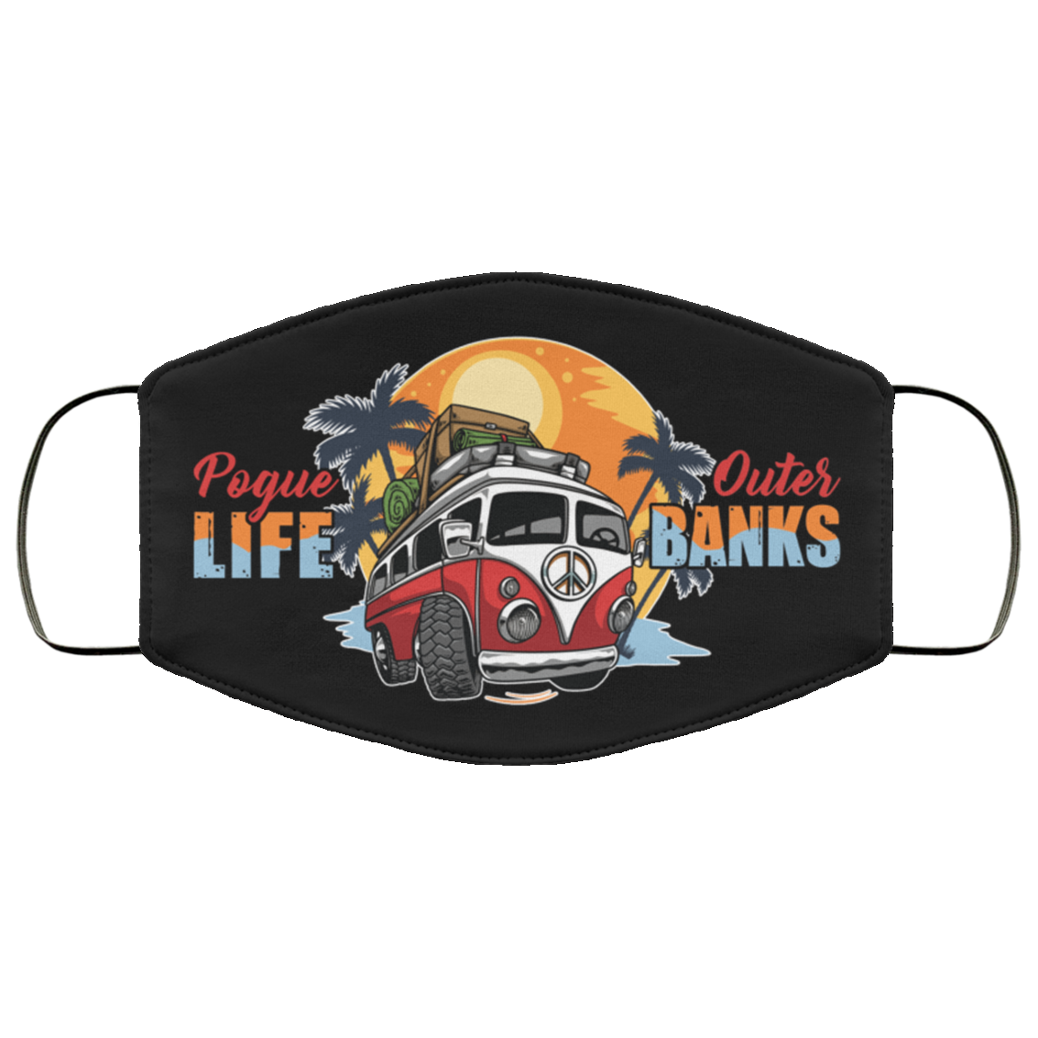 Pogue Surf Life Outer Banks Washable Reusable Custom - Printed Cloth Face Mask Cover, White, Cloth Face Mask