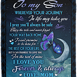 To My Son Wherever Your Journey In Life Make Take You Love Mom Fleece Blanket - Premium Sherpa Blanket, White, Cozy Plush Fleece Blanket - 50x60