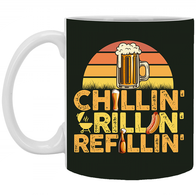 Chillin Grillin Refillin Fathers Day Ceramic Coffee Mug - Beer Stein -Water Bottle - Color Changing Mug, Forest, 11 oz. White Mug