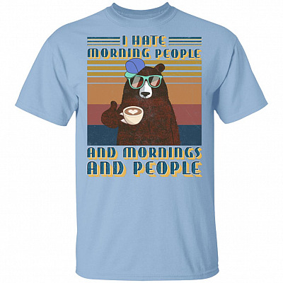 Retro I Hate Morning People Mornings and People Coffee Anti-Social with Coffee T-Shirt, Light Blue, Unisex T-Shirt