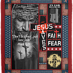 Don't Be Afraid Just Have Faith Mark 5 36 Christian American Flag God Fleece Blanket - Premium Sherpa Blanket, White, Cozy Plush Fleece Blanket - 50x60