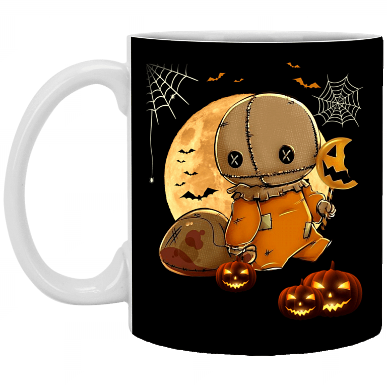 Trick R Treat Sam Coffee Mug - Beer Stein - Water Bottle - Color Changing Mug - Halloween Mug, Black, 11 oz. White Mug