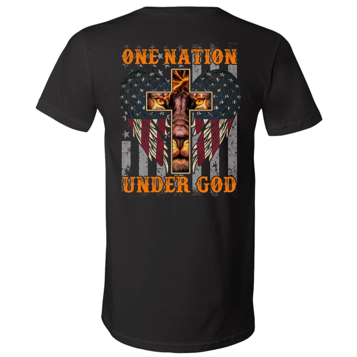 One Nation Under God American Flag Wings Plain Front - Print On Back T-Shirt - V-Neck Shirt, Black, V-Neck T-Shirt