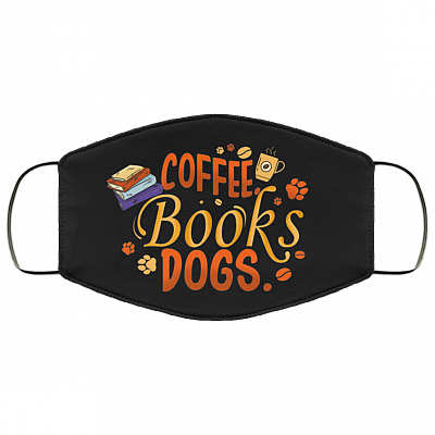 Coffee Books Dogs Washable Reusable Custom - Printed Cloth Face Mask Cover, Black, Cloth Face Cover