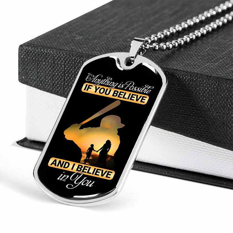 Baseball Dog Tag Anything Is Possible If You Believe and I Believe in You Dog Tag Pendant Necklace - Dog Tag (Silver)