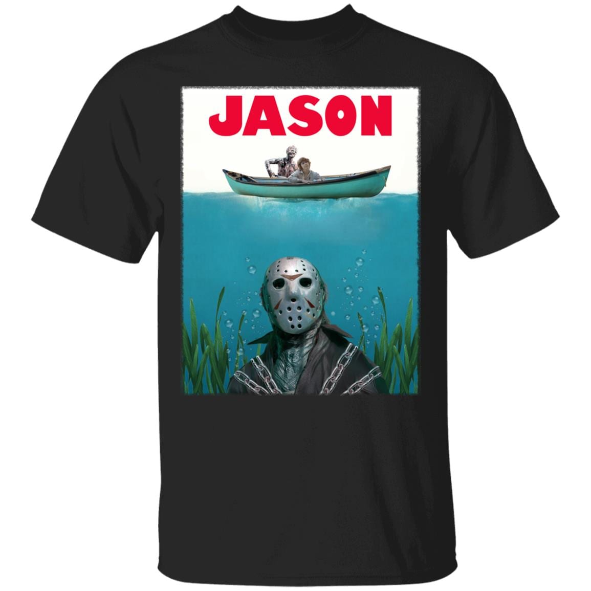 Jason Voorhees Jaws Funny Horror Movie T-Shirt, Black, Unisex T-Shirt