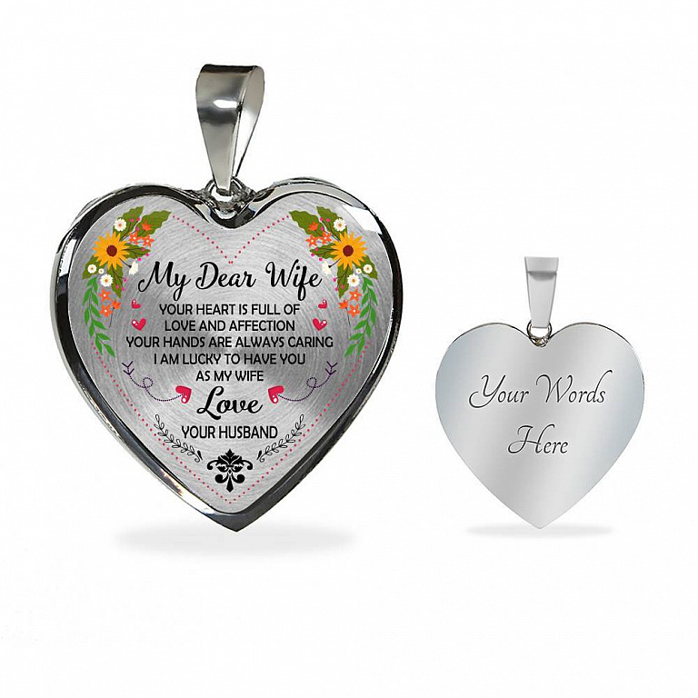 Husband to My Dear Wife Your Heart Is Full of Love and Affection Heart Pendant Necklace - Heart Luxury Necklace (Silver)