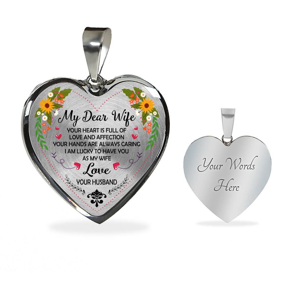 Husband to My Dear Wife Your Heart Is Full of Love and Affection Heart Pendant Necklace - Heart Luxury Necklace (Silver) Husband to My Dear Wife Your Heart Is Full of Love and Affection Heart Pendant Necklace - Heart Luxury Necklace (Silver)