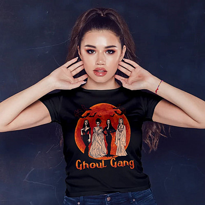 Alternative view of Ghoul Gang Sunset Halloween T-shirt - V-neck For Women - Squad Goals Elvira Morticia Shirt