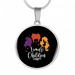 I Smell Children Hocus Pocus Three Witch Halloween Luxury Circle Pendant Necklace - Circle Luxury Necklace (Silver)