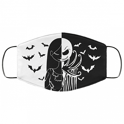 Jack Skellington and Sally The Nightmare Before Christmas Washable Reusable Custom - Printed Cloth Face Mask Cover, White, Cloth Face Cover