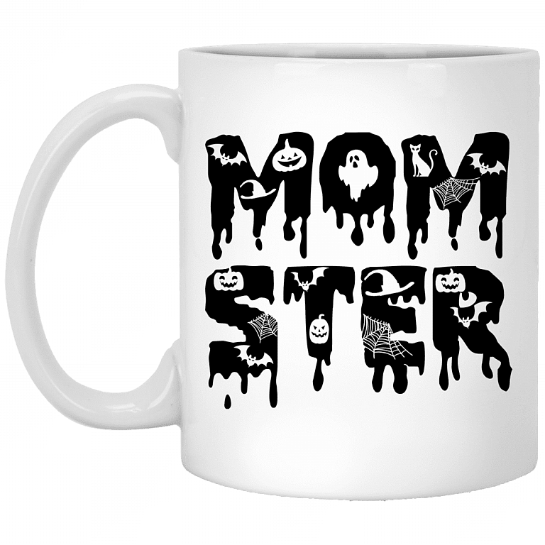 Momster Halloween Mom Ceramic Coffee Mug - Ladies Halloween Mug, White, 11 oz. White Mug