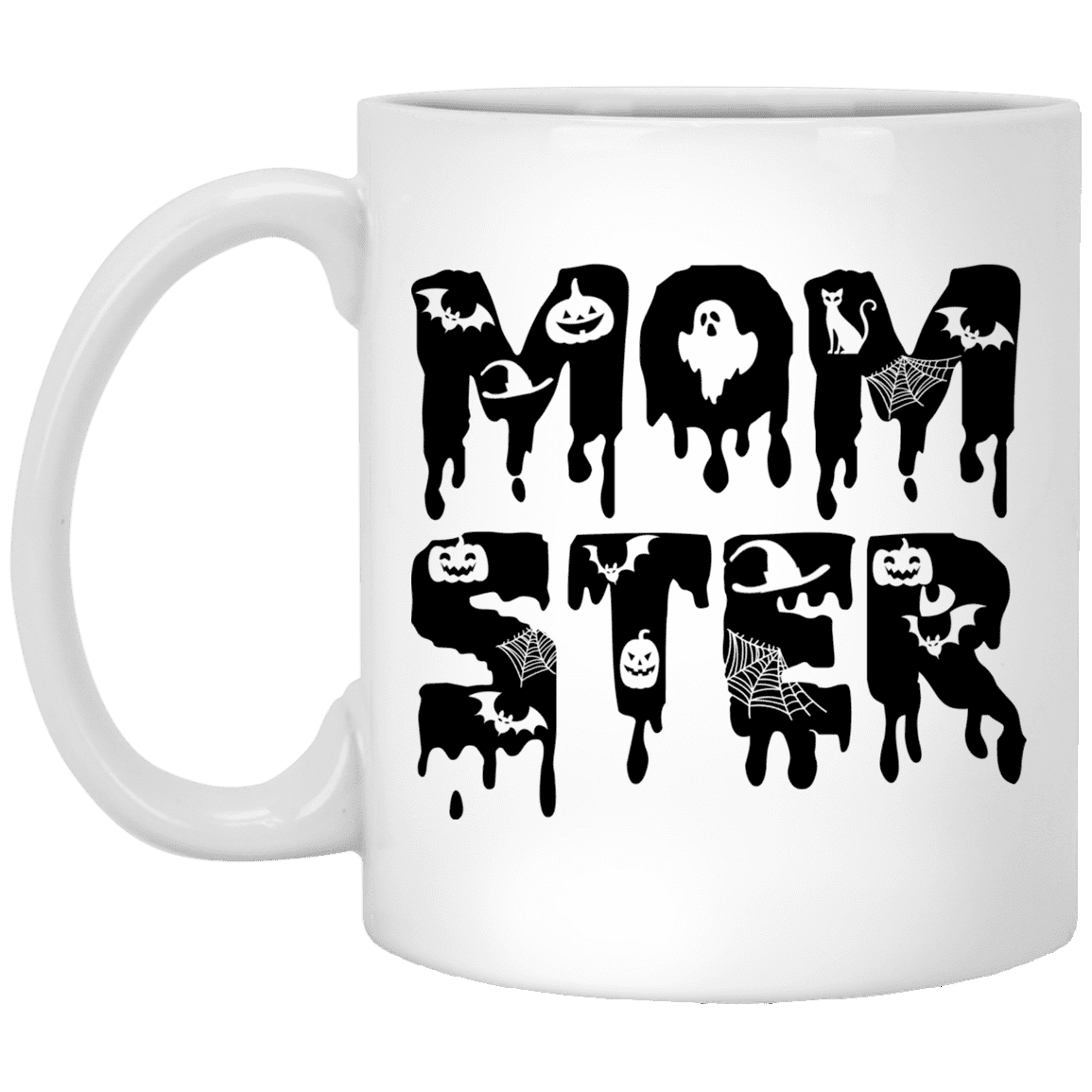 Momster Halloween Mom Ceramic Coffee Mug - Ladies Halloween Mug, White, 11 oz. White Mug Momster Halloween Mom Ceramic Coffee Mug - Ladies Halloween Mug, White, 11 oz. White Mug
