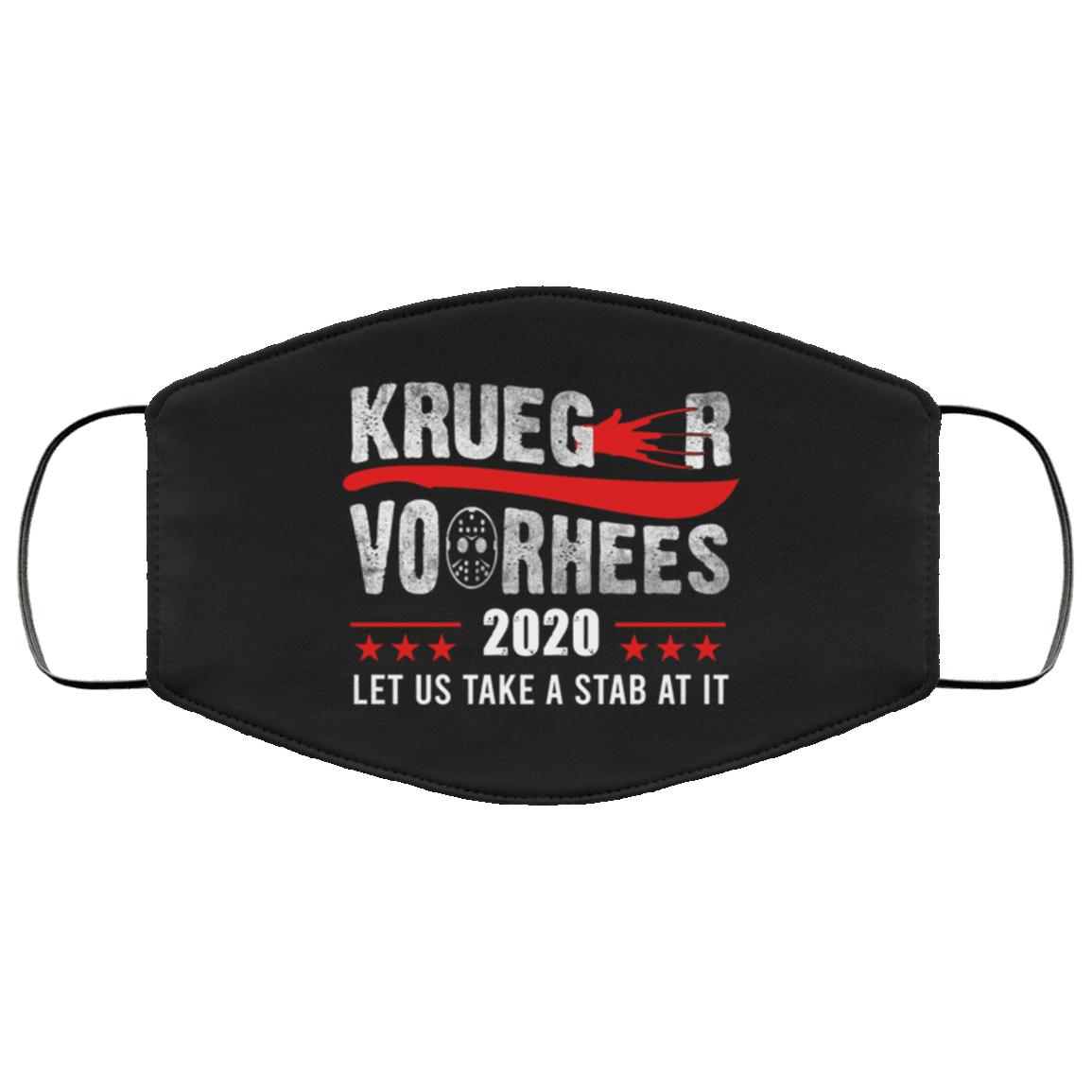 Krueger Vorhees Let Us Take a Stab at It Washable Reusable Custom - Printed Cloth Face Mask Cover, White, Cloth Face Cover Krueger Vorhees Let Us Take a Stab at It Washable Reusable Custom - Printed Cloth Face Mask Cover, White, Cloth Face Cover