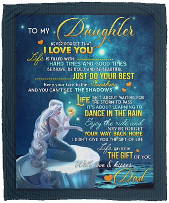 From Dad To My Daughter Never Forget That I Love You Mermaid Fleece Blanket - Premium Sherpa Blanket, White, Cozy Plush Fleece Blanket - 50x60
