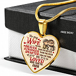 To My Wife You Are Braver Than You Believe And Loved More Than You Know UP Luxury Heart Pendant Necklace - Heart Luxury Necklace (Gold Plated)