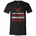 Some Grandmas Play Bingo Real Grandmas Watch Softball T-Shirt - V-Neck Shirt, Black, V-Neck T-Shirt