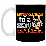 Gifts My Heart Belongs to a Sexy Gamer Ceramic Coffee Mug - Beer Stein - Water Bottle - Color Changing Mug, Black, 11 oz. White Mug