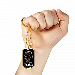 Until Valhalla Viking Dog Tag Pendant Necklace - Skull American Flag Pendant Necklace - Norse Viking Necklace - Dog Tag (Gold Plated)
