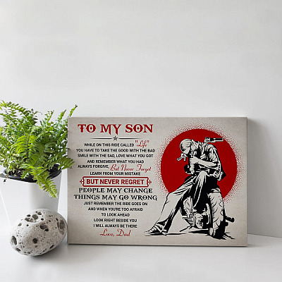 Alternative view of To My Son While On This Ride Called Life You Have To Take The Good Biker Framed Canvas Prints - Unframed Poster