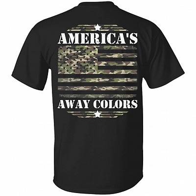 Camo America's Away Colors Plain Front - Print On Back Only T-Shirt, Black, Unisex T-Shirt