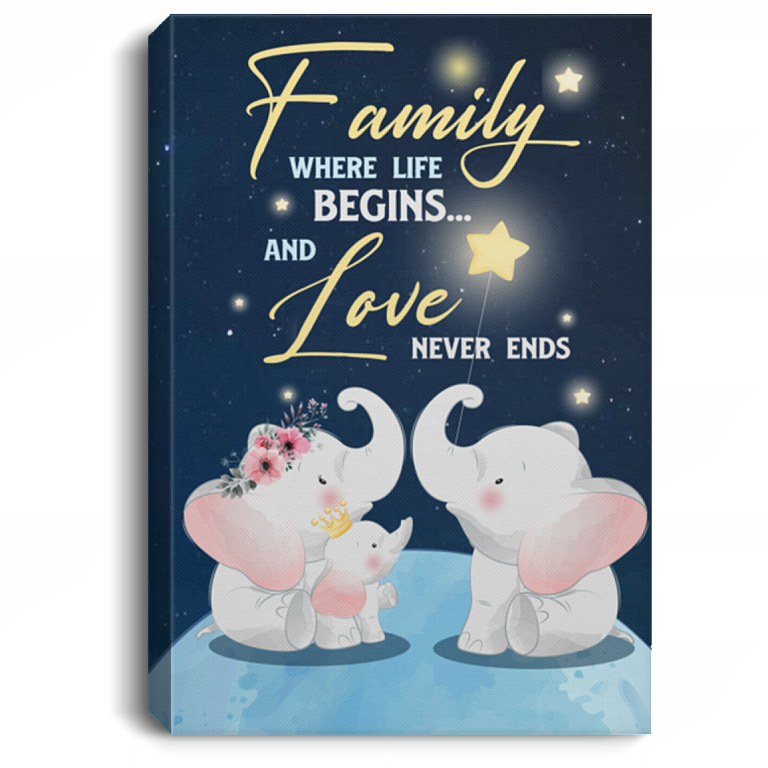 Family Where Life Begins And Love Never Ends Framed Canvas - Unframed Poster - Wall Art Kid, White, 0.75'' Framed Canvas