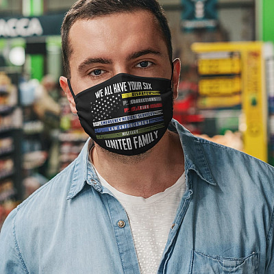 Alternative view of We All Have Your Six United Family Thin Line Military Police Flag Washable Reusable Printed Cloth Face Mask