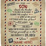 Personalized Letter Blanket to My Son Inside This Blanket Is a Piece of My Heart Premium Sherpa Blanket, White, Cozy Plush Fleece Blanket - 50x60