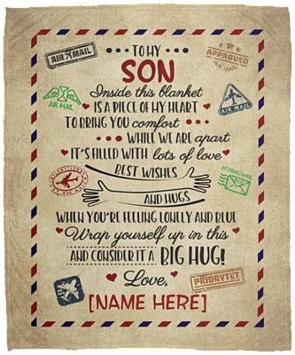 Personalized Letter Blanket to My Son Inside This Blanket Is a Piece of My Heart Premium Sherpa Blanket, White, Cozy Plush Fleece Blanket - 50x60