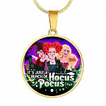 It's Just A Bunch of Hocus Pocus Three Witch Halloween Luxury Circle Pendant Necklace - Circle Luxury Necklace (Gold Plated)