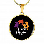 I Smell Children Hocus Pocus Three Witch Halloween Luxury Circle Pendant Necklace - Circle Luxury Necklace (Gold Plated)
