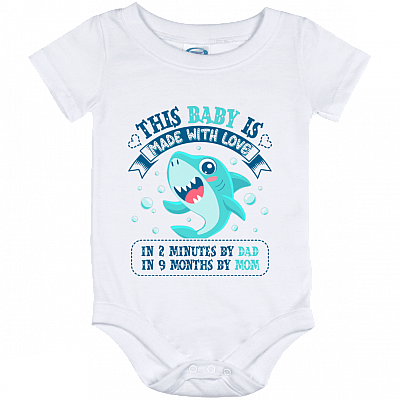 This Baby Is Made with Love in 2 Minutes by Dad in 9 Months by Mom Baby Onesie - Baby Toddlers Bodysuit, White, Baby Onesie - 12 Month