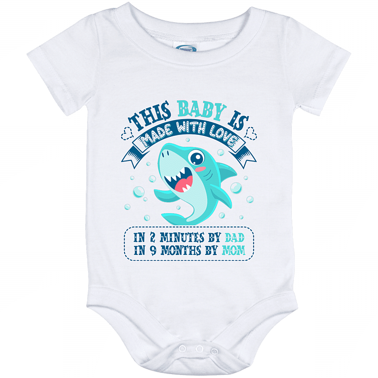 This Baby Is Made with Love in 2 Minutes by Dad in 9 Months by Mom Baby Onesie - Baby Toddlers Bodysuit, White, Baby Onesie - 12 Month