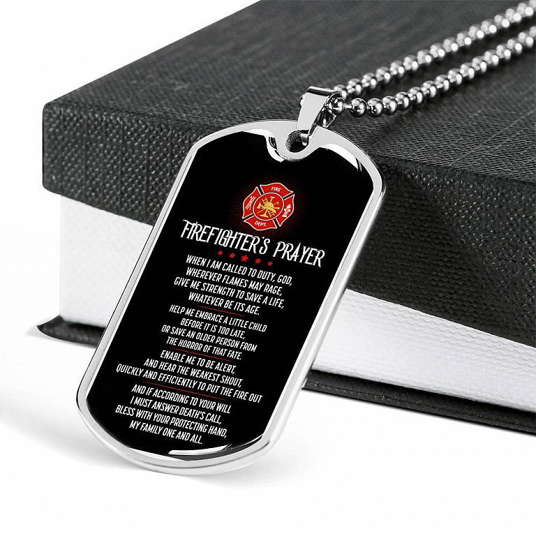 FIREFIGHTER'S PRAYER When I Am Called to Duty God Wherever Flames May Rage Dog Tag Pendant Necklace - Dog Tag (Silver)