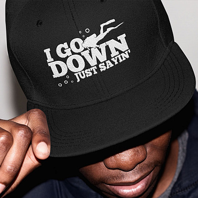 Alternative view of I Go Down Just Saying Funny Scuba Diving Twill Cap - High-Profile Snapback Hat - Scuba Diver Trucker Hat