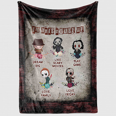 Alternative view of In This House We Love Family Dream Big Like Scary Movies Halloween Murder Fleece Blanket - Mink Sherpa Blanket