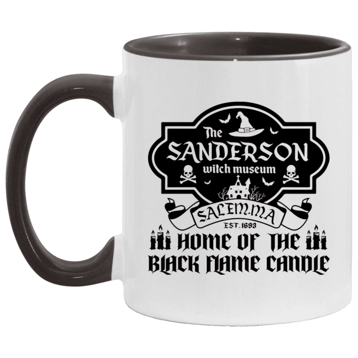 The Sanderson Witch Museum Home Of The Black Flame Candle Accent Mug, White/Black, 11 oz. Accent Mug The Sanderson Witch Museum Home Of The Black Flame Candle Accent Mug, White/Black, 11 oz. Accent Mug