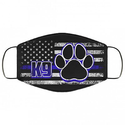 Thin Blue Line K9 Police Dog Paws Back The Blue Washable Reusable Custom-Printed Cloth Face Mask Cover, White, Cloth Face Cover